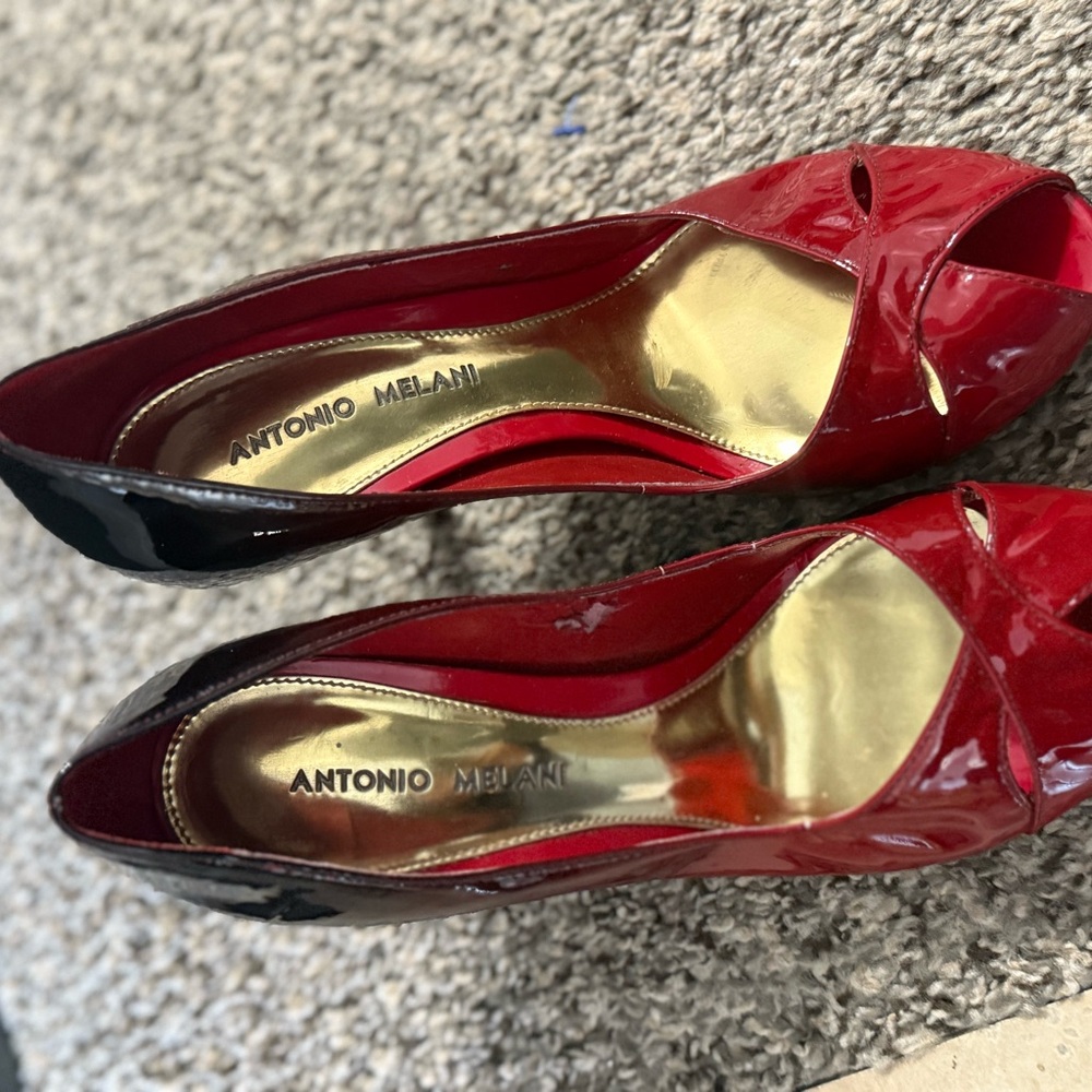 Antonio Melani Red and Black Women's Peep Toe Heels